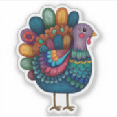 Kleurrijke Thanksgiving Kalkoen Sticker (Voorkant)