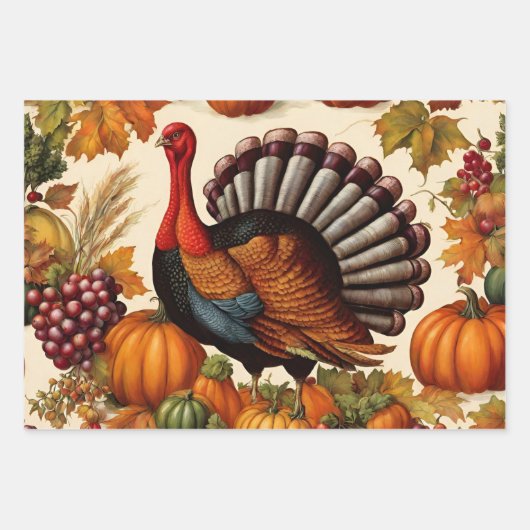 Kleurrijke  Thanksgiving Oogst en Turkije Inpakpapier Vel (Voorkant)
