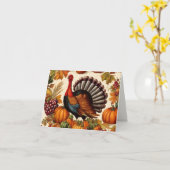 Kleurrijke  Thanksgiving Oogst en Turkije Kaart (Gele Bloem)