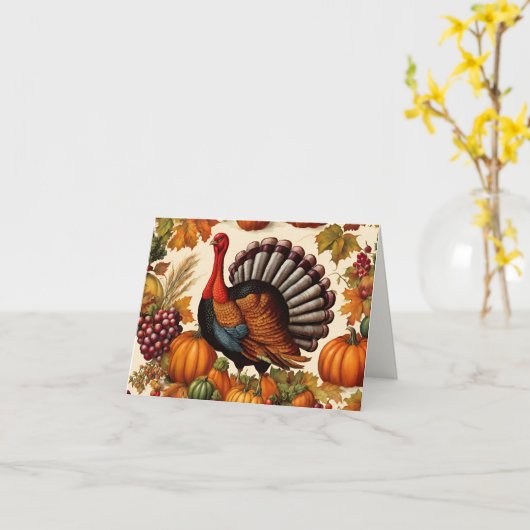 Kleurrijke  Thanksgiving Oogst en Turkije Kaart (Gele Bloem)