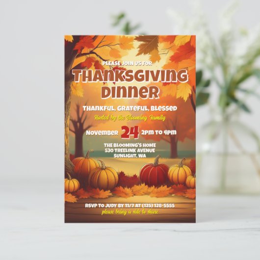 Kleurrijke Thanksgiving-uitnodiging Kaart (Staand voorkant)