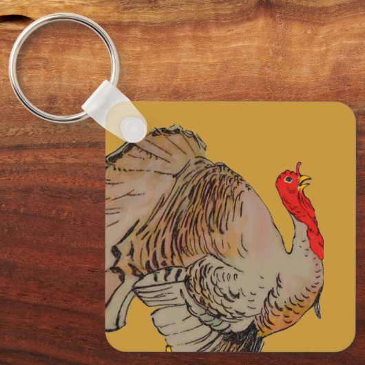 Kleurrijke Thanksgivingkalkoen Sleutelhanger (Voorkant)