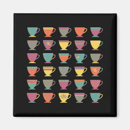 Kleurrijke theebekers, hete drink, winterse mokken magneet