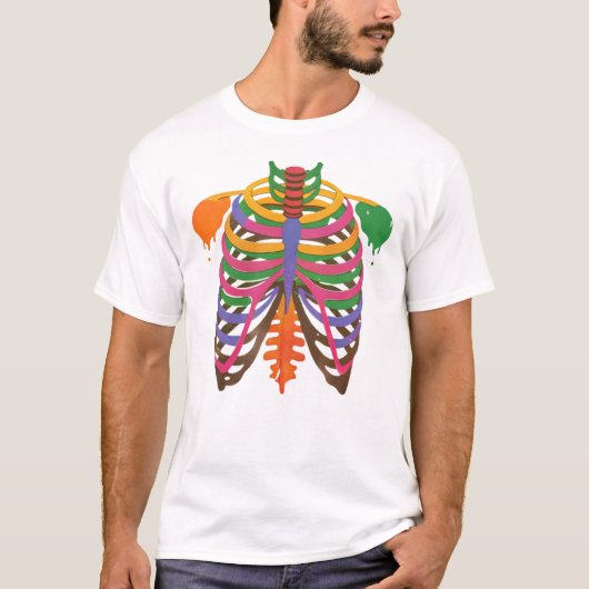 Kleurrijke Thoracic skelet Halloween T-shirt (Voorkant)
