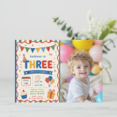 Kleurrijke THREE 3de verjaardagsfeestje Kaart (Staand voorkant)