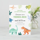 Kleurrijke Three-Rex dinosaurus verjaardagsuitnodi Kaart (Staand voorkant)