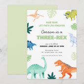 Kleurrijke Three-Rex dinosaurus verjaardagsuitnodi Kaart (Voorkant / Achterkant)