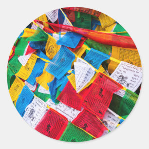 Kleurrijke Tibetaanse gebedsvaantjes - Tibet Ronde Sticker