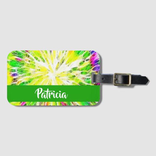 Kleurrijke tie-dye aangepaste naam patroon bagagelabel (Voorkant (horizontaal))
