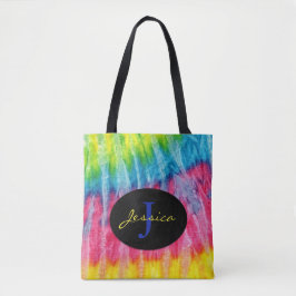 Kleurrijke Tie Dye Bright Monogram Tote Bag