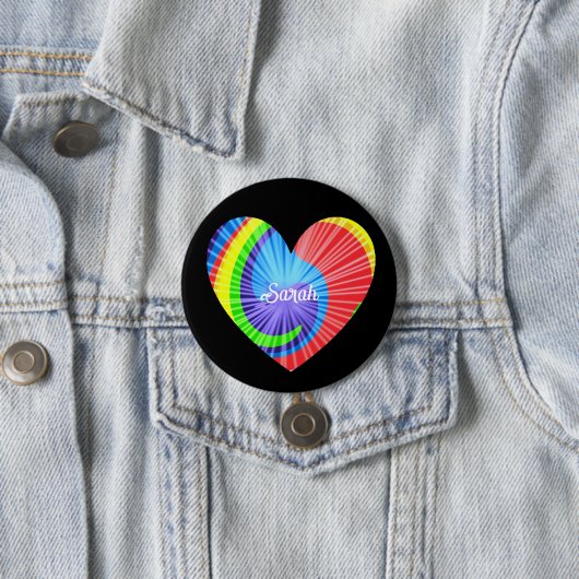Kleurrijke Tie Dye Heart Ronde Button 7,6 Cm (In situ)