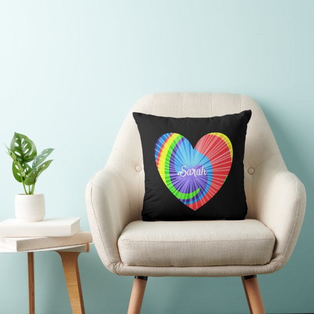 Kleurrijke Tie Dye Heart Sierkussen (Stoel)