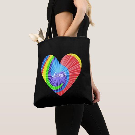 Kleurrijke Tie Dye Heart Sierkussen Tote Bag (Dichtbij)