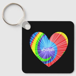 Kleurrijke Tie Dye Heart Sleutelhanger