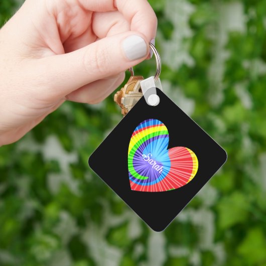 Kleurrijke Tie Dye Heart Sleutelhanger (Hand)