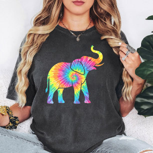 Kleurrijke Tie Dye Olifant Kunst T-shirt