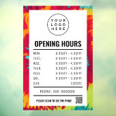 Kleurrijke Tie Dye openingstijden met QR code Raamsticker (Vel 3)