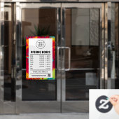 Kleurrijke Tie Dye openingstijden met QR code Raamsticker (Kantoordeur)