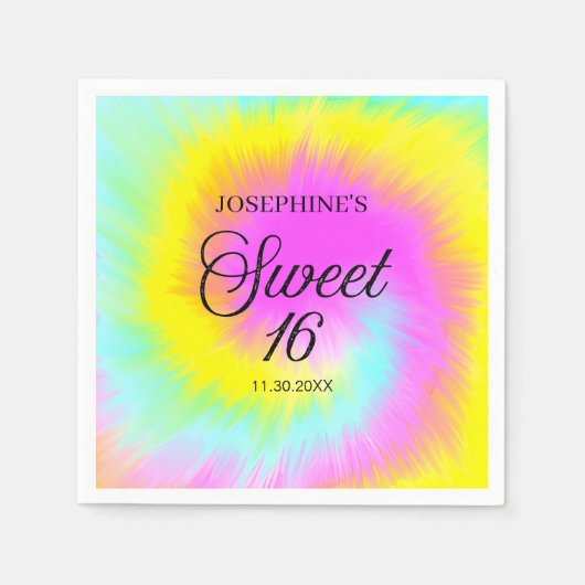 Kleurrijke Tie Dye Pastel Boho 16e verjaardag Servet (Voorkant)