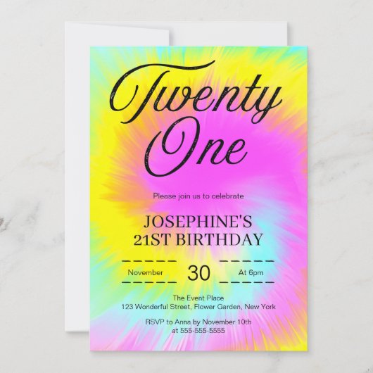 Kleurrijke Tie Dye Pastel Boho 21ste verjaardag Kaart (Voorkant)