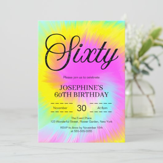Kleurrijke Tie Dye Pastel Boho 60e verjaardag Kaart (Staand voorkant)