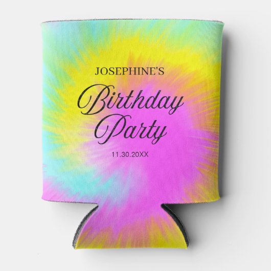 Kleurrijke Tie Dye Pastel Boho verjaardagsfeestje Blikjeskoeler (Voorkant)