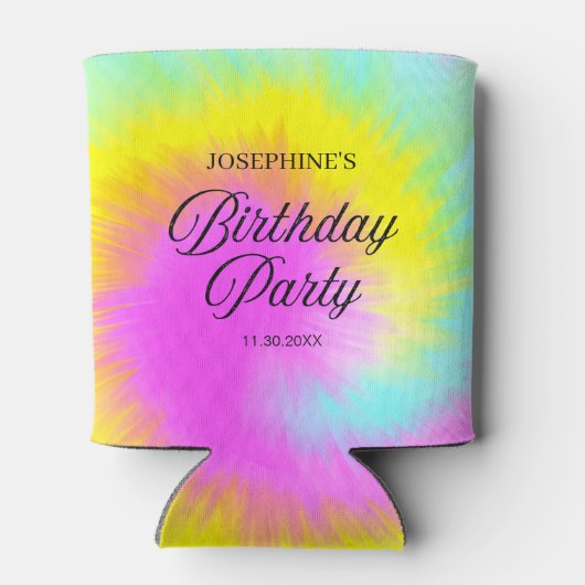 Kleurrijke Tie Dye Pastel Boho verjaardagsfeestje Blikjeskoeler (Achterkant)