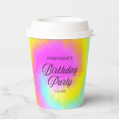 Kleurrijke Tie Dye Pastel Boho verjaardagsfeestje Papieren Bekers (Achterkant)