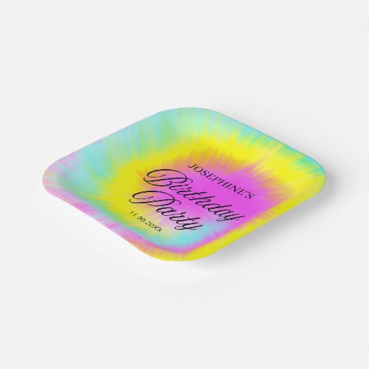 Kleurrijke Tie Dye Pastel Boho verjaardagsfeestje Papieren Bordje (Gebogen)