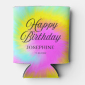 Kleurrijke Tie Dye Pastel Rainbow Happy Birthday Blikjeskoeler (Voorkant)