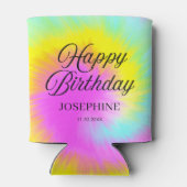 Kleurrijke Tie Dye Pastel Rainbow Happy Birthday Blikjeskoeler (Achterkant)