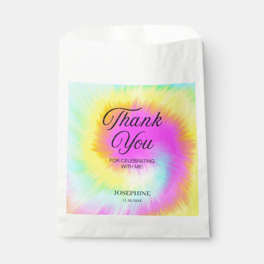 Kleurrijke Tie Dye Pastel Rainbow Verjaardag Dank  Bedankzakje (Voorkant)