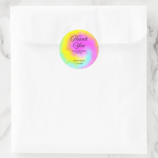 Kleurrijke Tie Dye Pastel Rainbow Verjaardag Dank Ronde Sticker (Tas)