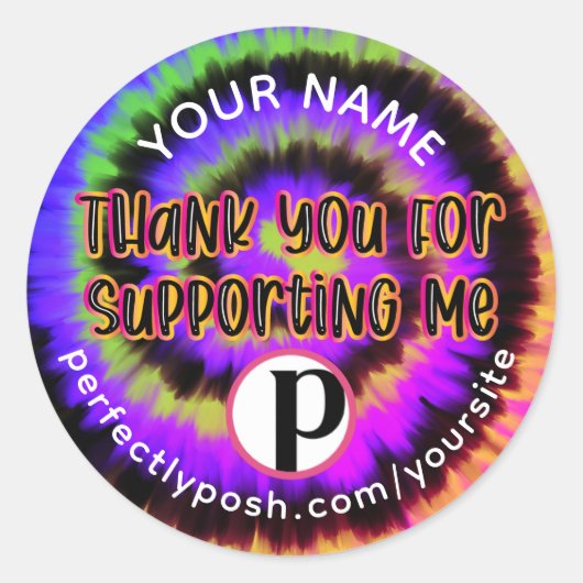 Kleurrijke Tie Dye Perfectly Posh label (Voorkant)