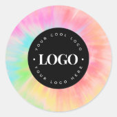 Kleurrijke Tie Dye & Uw Aangepaste Logo Hier Zakel Ronde Sticker (Voorkant)