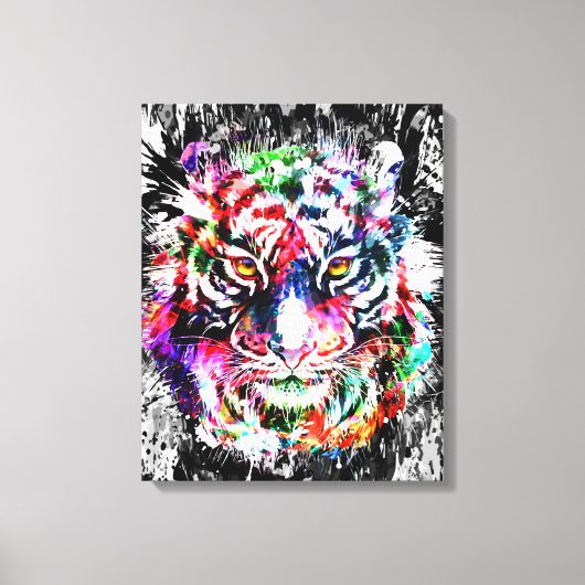 Kleurrijke Tiger Canvas Print | Grote Tiger Art Pr (Voorkant)