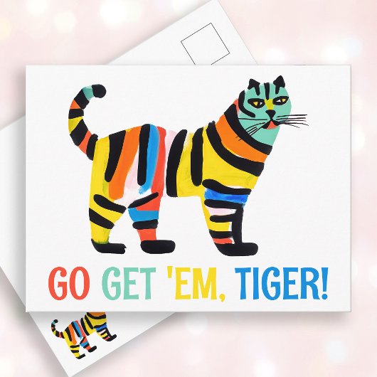 Kleurrijke Tiger Cat Inspirerend Aanmoediging Briefkaart