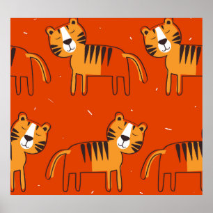 Kleurrijke Tigers Hand getrokken Decor Poster