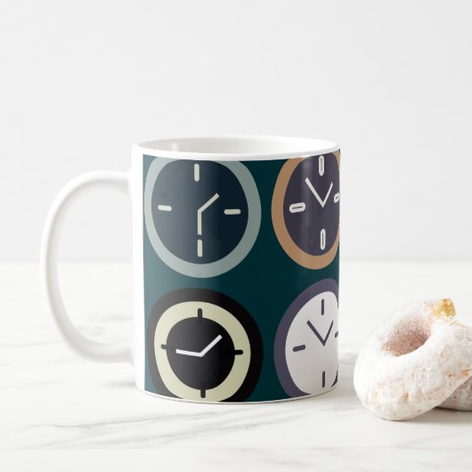 Kleurrijke Tijd Klok Patroon Horlogemaker Horoloog Koffiemok (Met donut)