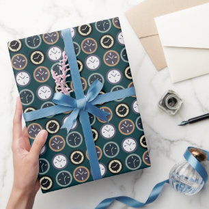 Kleurrijke Tijd Klok Patroon Horlogemaker Verjaard Cadeaupapier