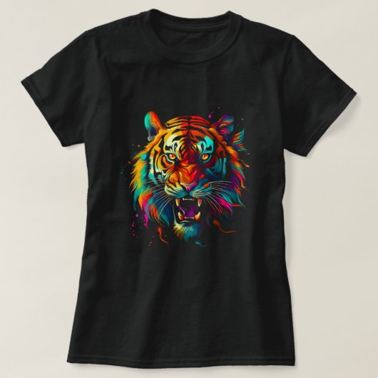 Kleurrijke Tijger Hoofd Regenboog Tijgers Angry Lo T-shirt (Design voorkant)