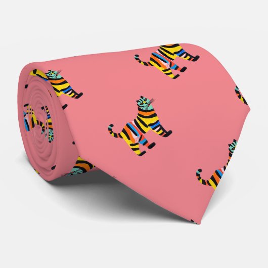 Kleurrijke Tijger Kat Persoon Eclectisch Stropdas (Opgerold)