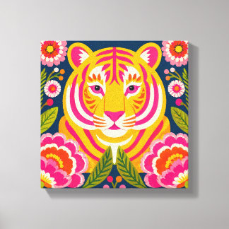 Kleurrijke Tijger Muurkunst Canvasprint Bloemendie Canvas Afdruk