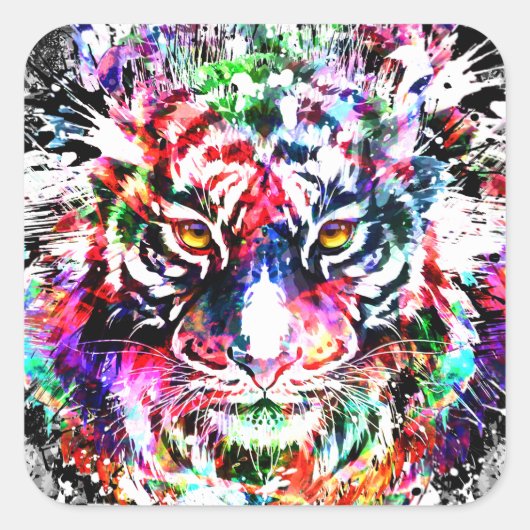 Kleurrijke tijger Sticker Square - grote kat in he (Voorkant)