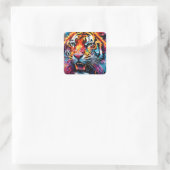 Kleurrijke tijger vierkante sticker (Tas)