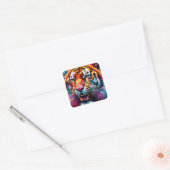 Kleurrijke tijger vierkante sticker (Envelop)