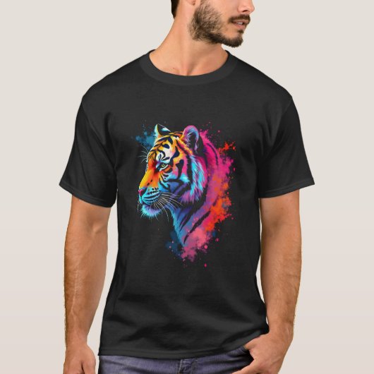 Kleurrijke tijgerkop t-shirt (Voorkant)