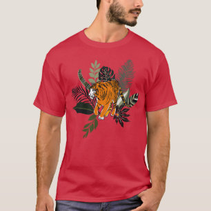 Kleurrijke tijgerkunst met tropische bladeren 1 t-shirt