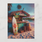 Kleurrijke Tiki Bar en surfplank op het strand Briefkaart (Voorkant)