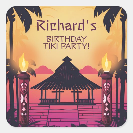 Kleurrijke Tiki Hawaiian verjaardagsfeestje Vierkante Sticker (Voorkant)